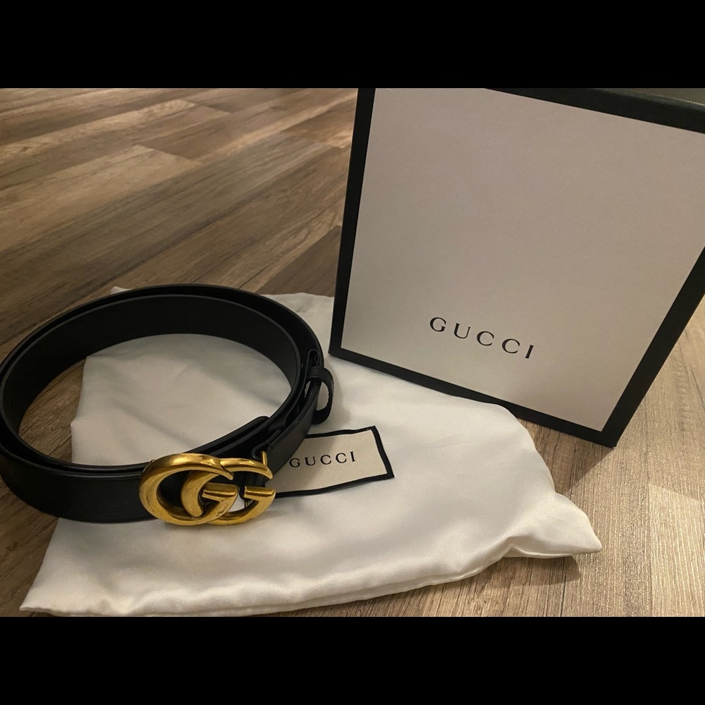 GG Marmont leather belt with shiny buckle